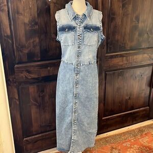 Wash Lab Denim Sleeveless Denim Shirtdress, M!